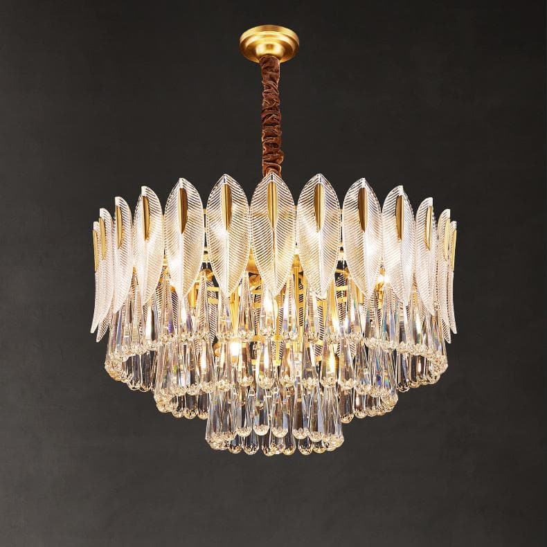 Postmodern luxury and full copper chandelier Three-tiered flake raindrop crystal