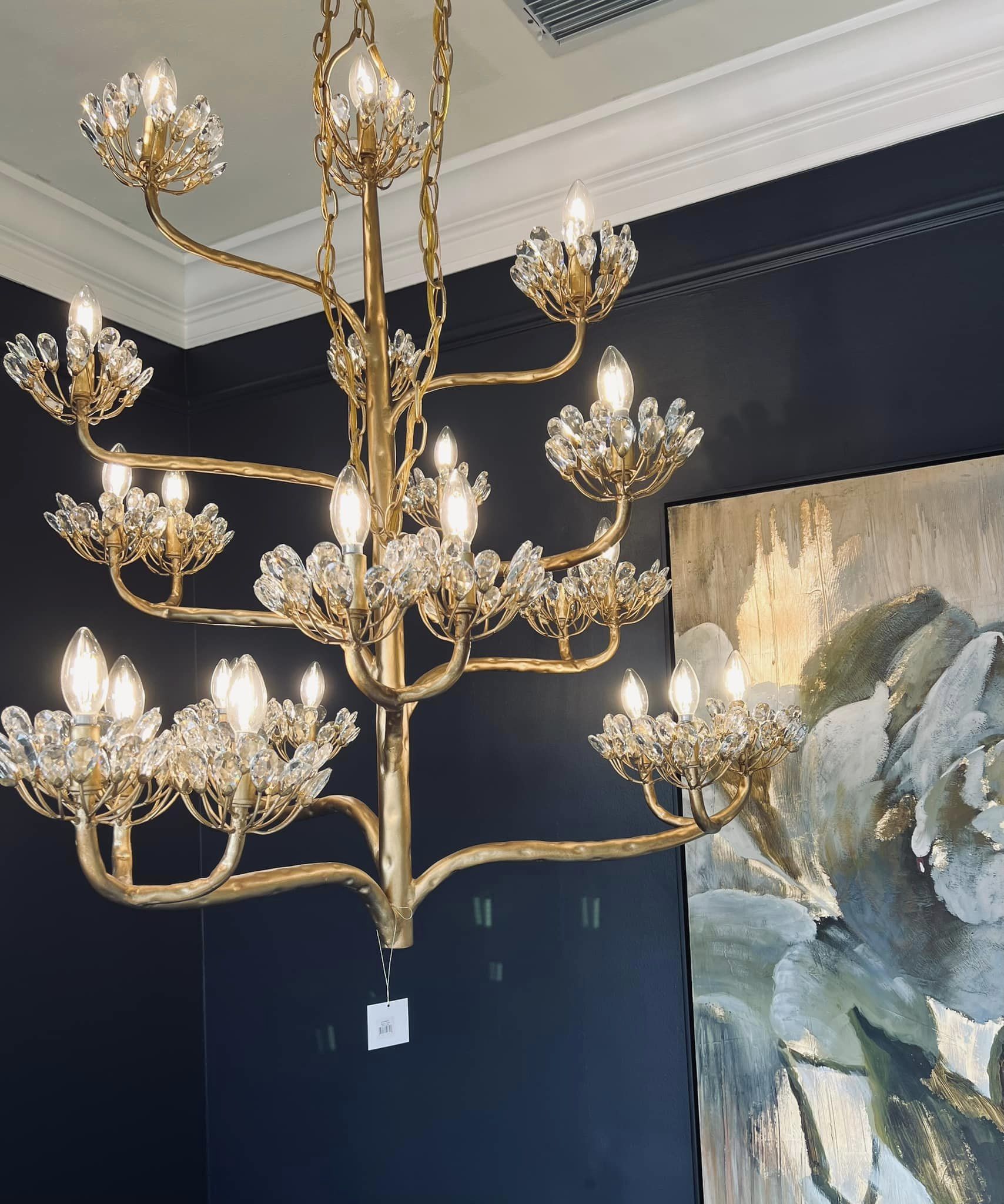 Luster Gaze Veridian Bloom 22-Light Gold Chandelier - Background Shot