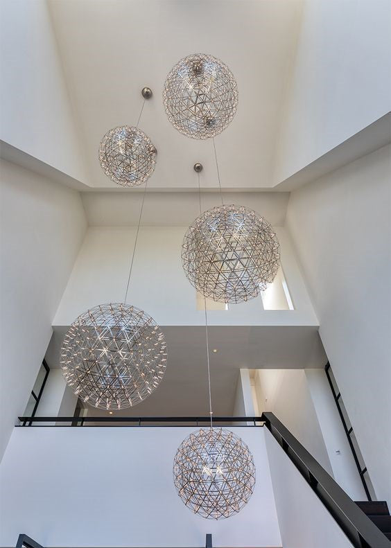 Round Starry Sky Chandelier Light Fire Ball Ceiling Lighting for Living Room/Cottage/High-ceiling