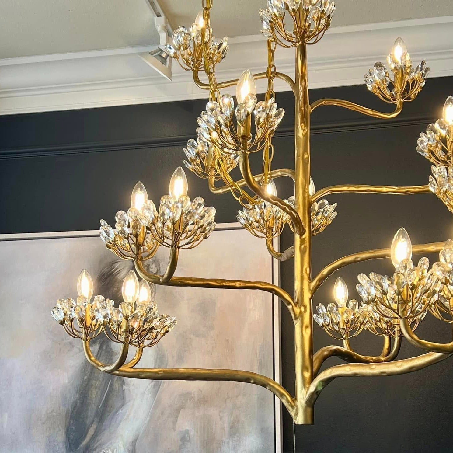 Luster Gaze Veridian Bloom 22-Light Gold Chandelier - Background Shot