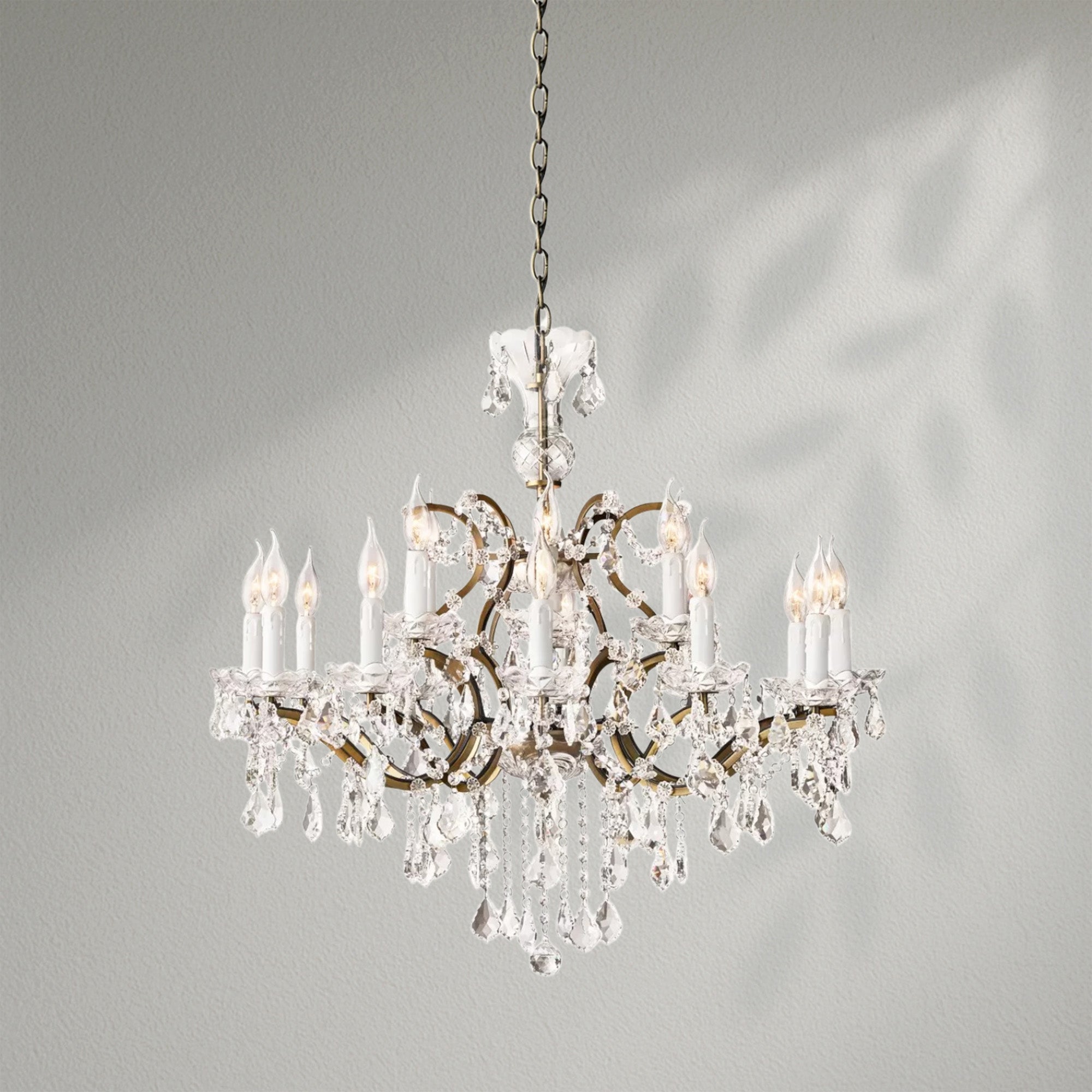 19th C. Romoco Iron & Crystal Round Dining Room Chandelier 33"