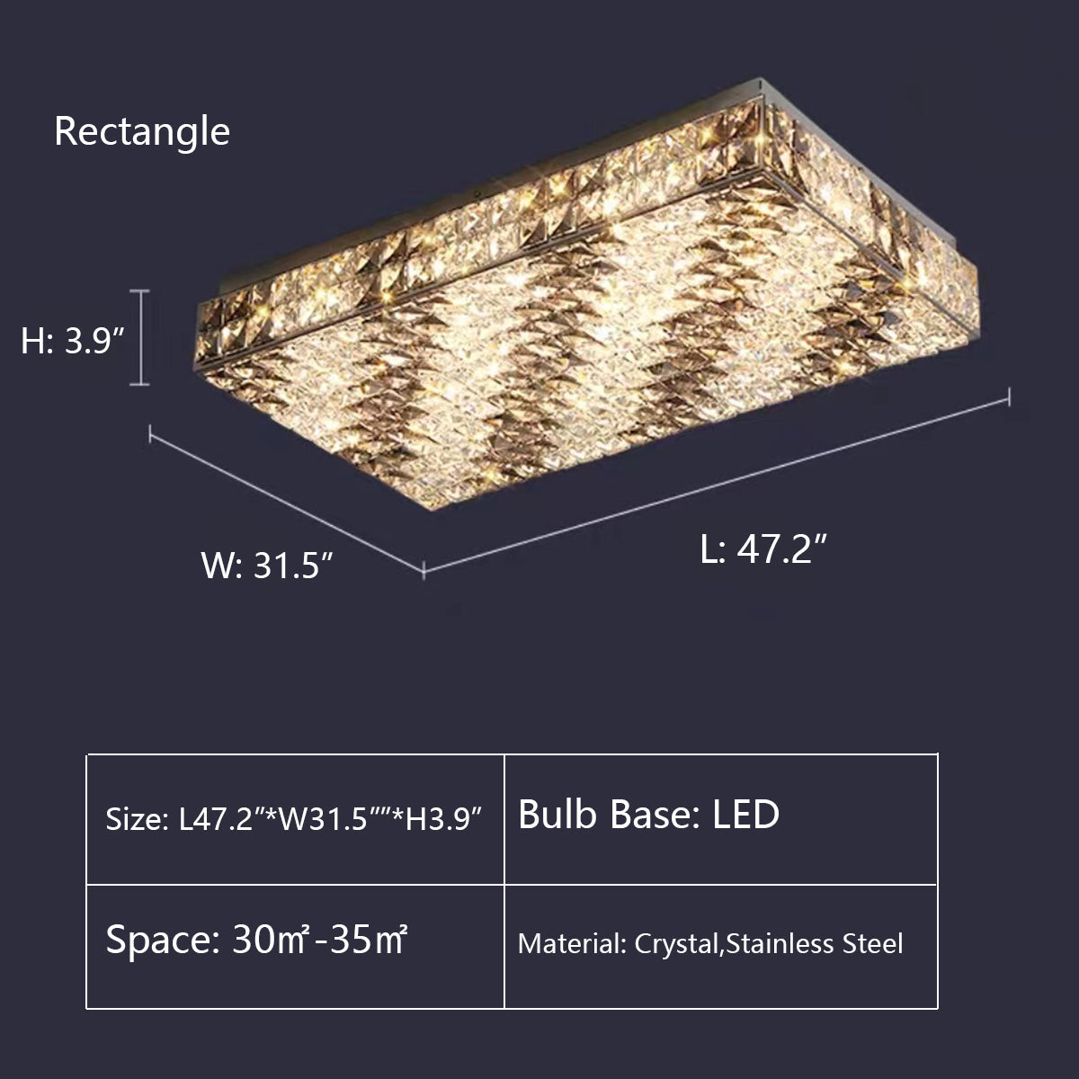 Luxury Modern Square and Rectangle Stripes Crystal Flush Mount Pendant Chandelier for Living Room/Bedroom/Study
