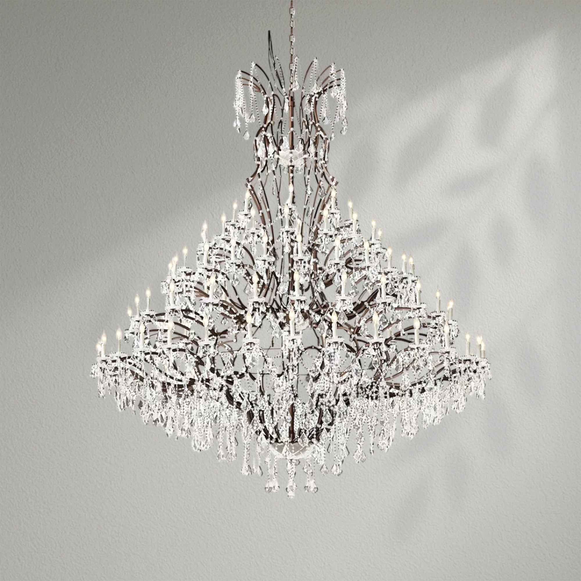 19th C. Romoco Iron & Crystal Round Dining Room Chandelier 101"