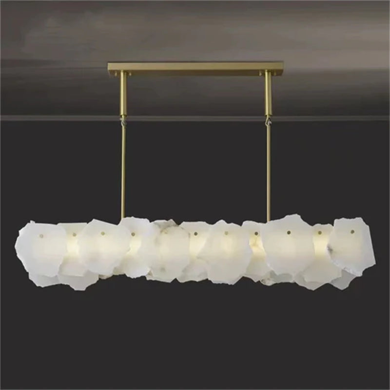 Carlos Alabaster Modern Snowflake Linear Chandelier Over Dining Table chandelier Luster Gaze