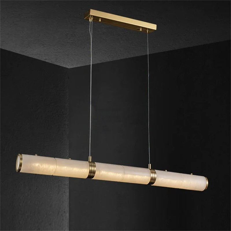 Chanavia Modern Linear Alabaster Chandelier, Chandelier Over Dining Table