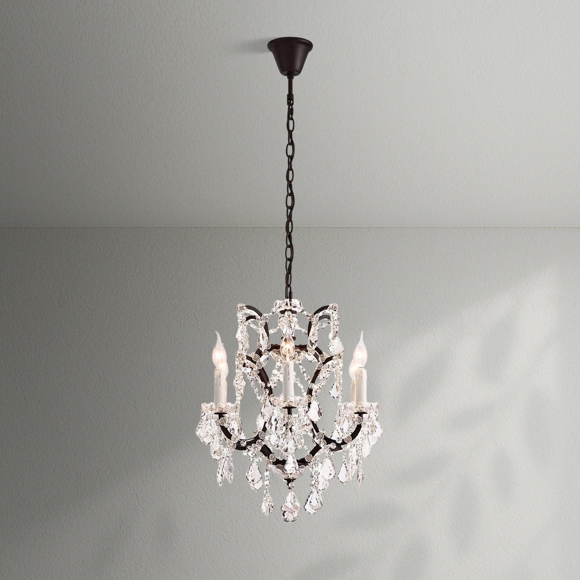 19th C. Romoco Iron & Crystal Round  Dining Room Chandelier 18"