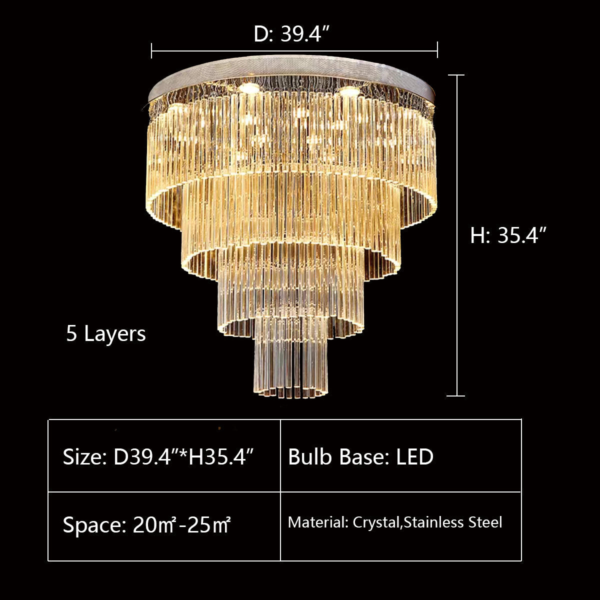 Extra Large Multi-tier Round Flush Mount Light Crystal Rod Chandelier for Living Room/Foyer