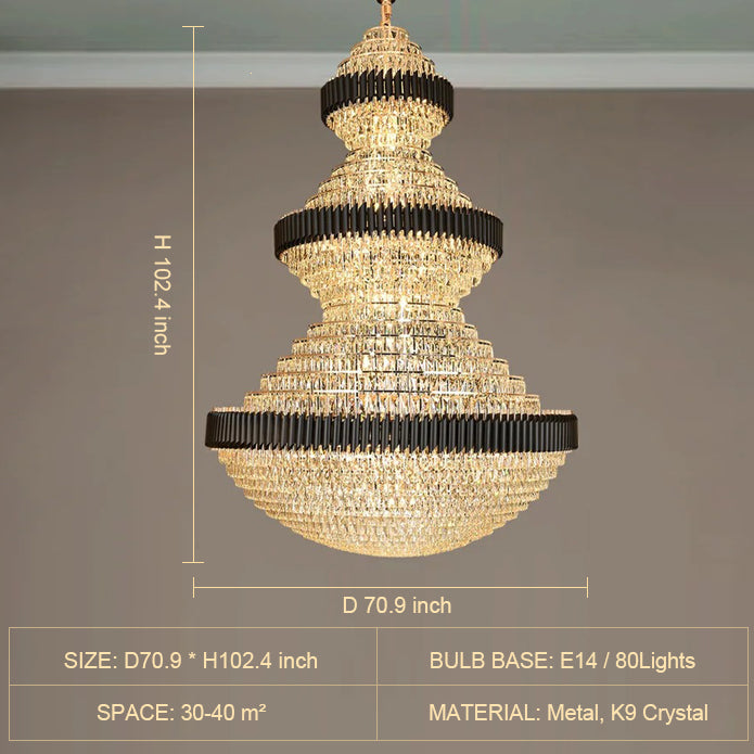 Luster Gaze Grand Obsidian K9 Crystal Round Chandelier - Background Shot
