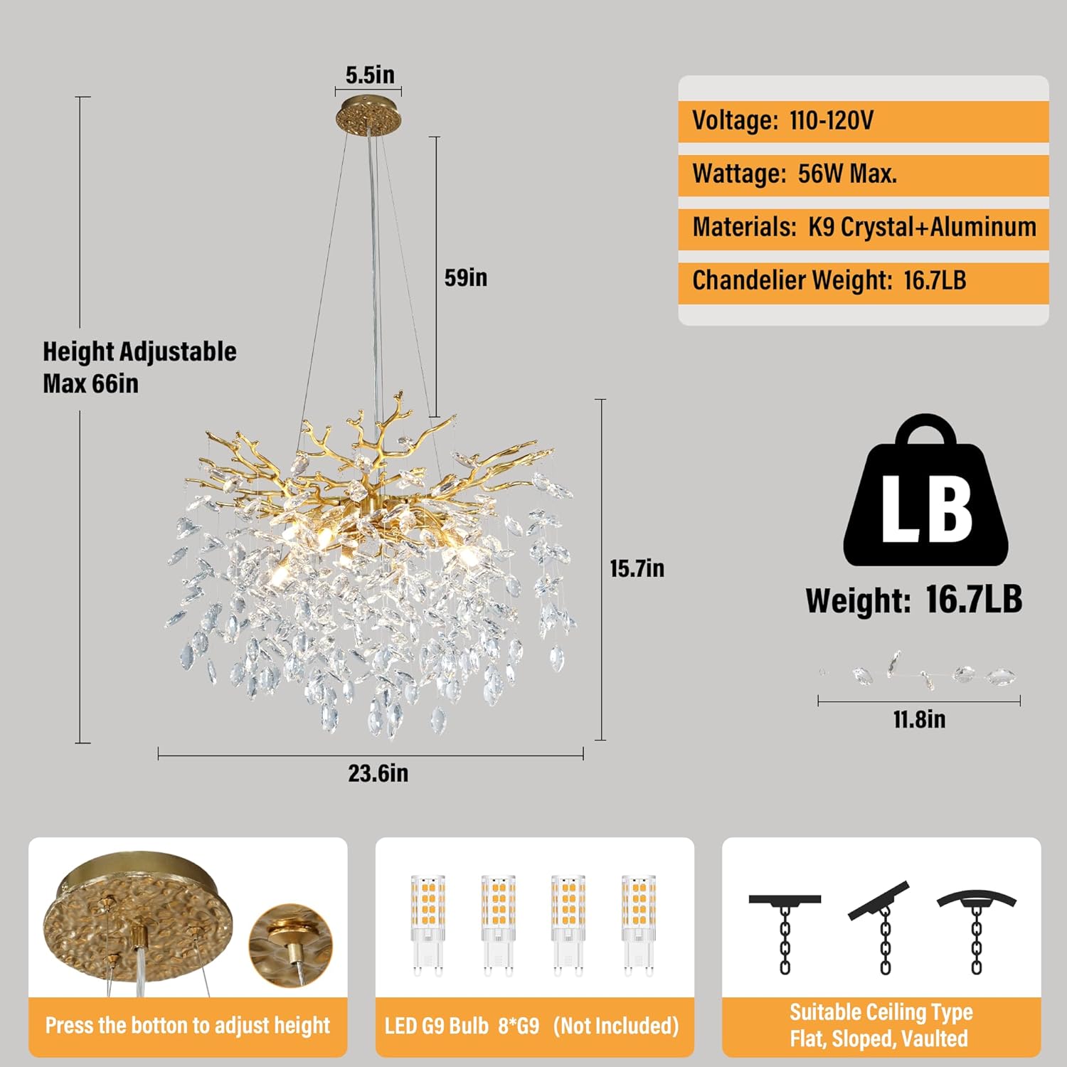 Modern Gold Tree Branch Crystal Chandelier