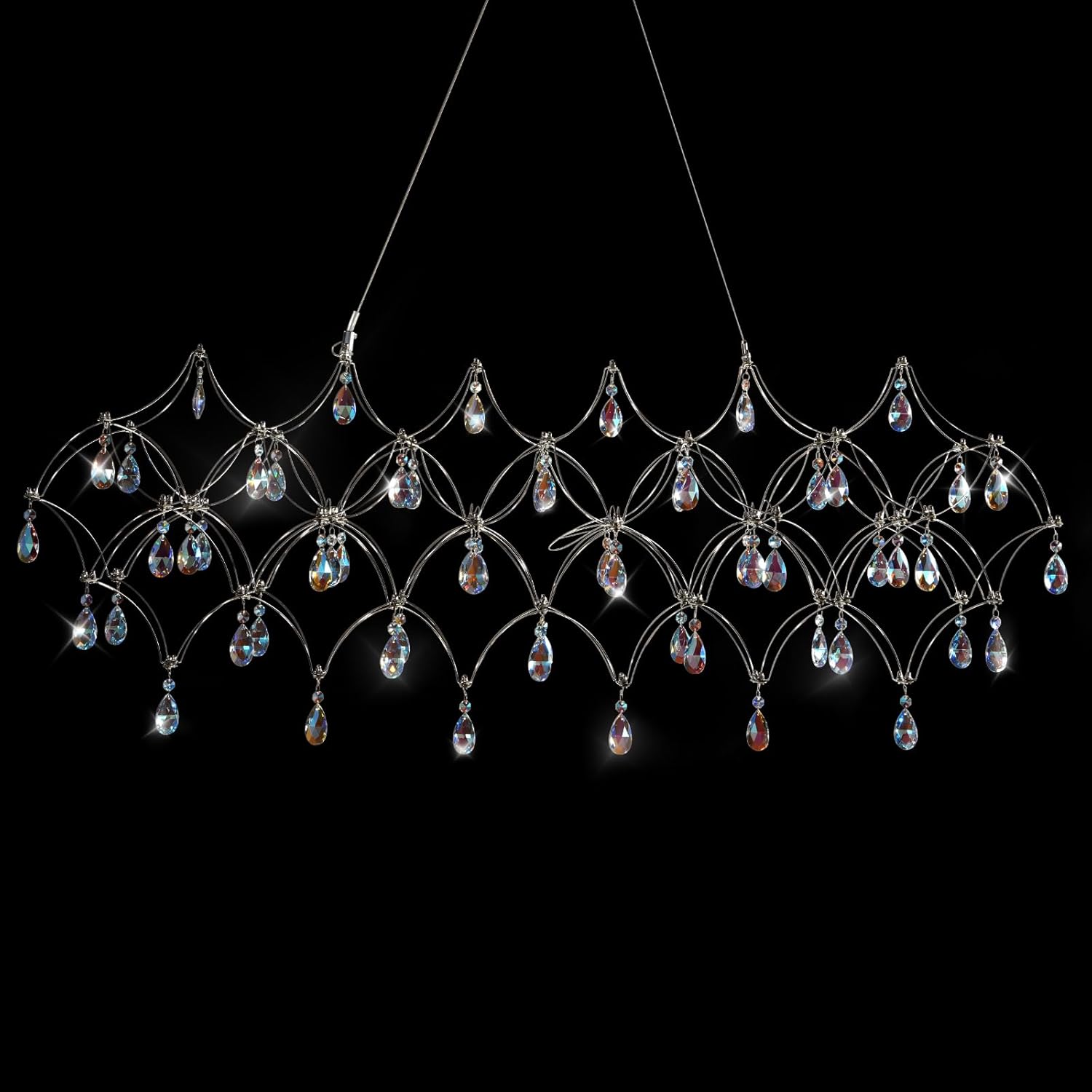 Large Silver Rectangle Crystal Chandelier 49.2" Modern Luxury Raine Light
