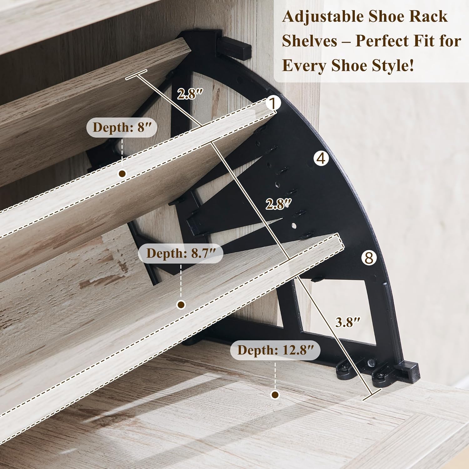 OKD Farmhouse Shoe Storage Cabinet: 2 Flip Drawers, Rustic White
