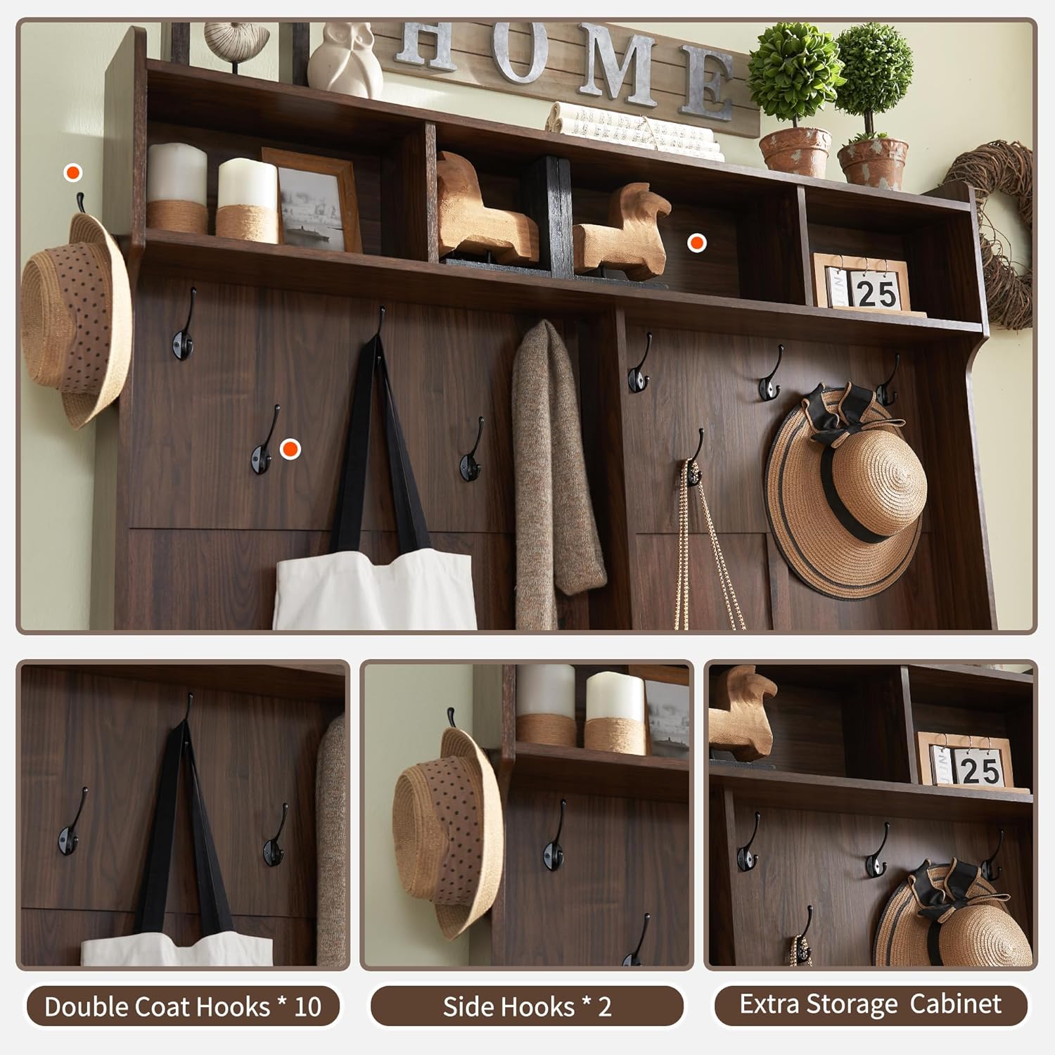 59" Farmhouse Hall Tree with Shoe Storage Bench & Cubbies