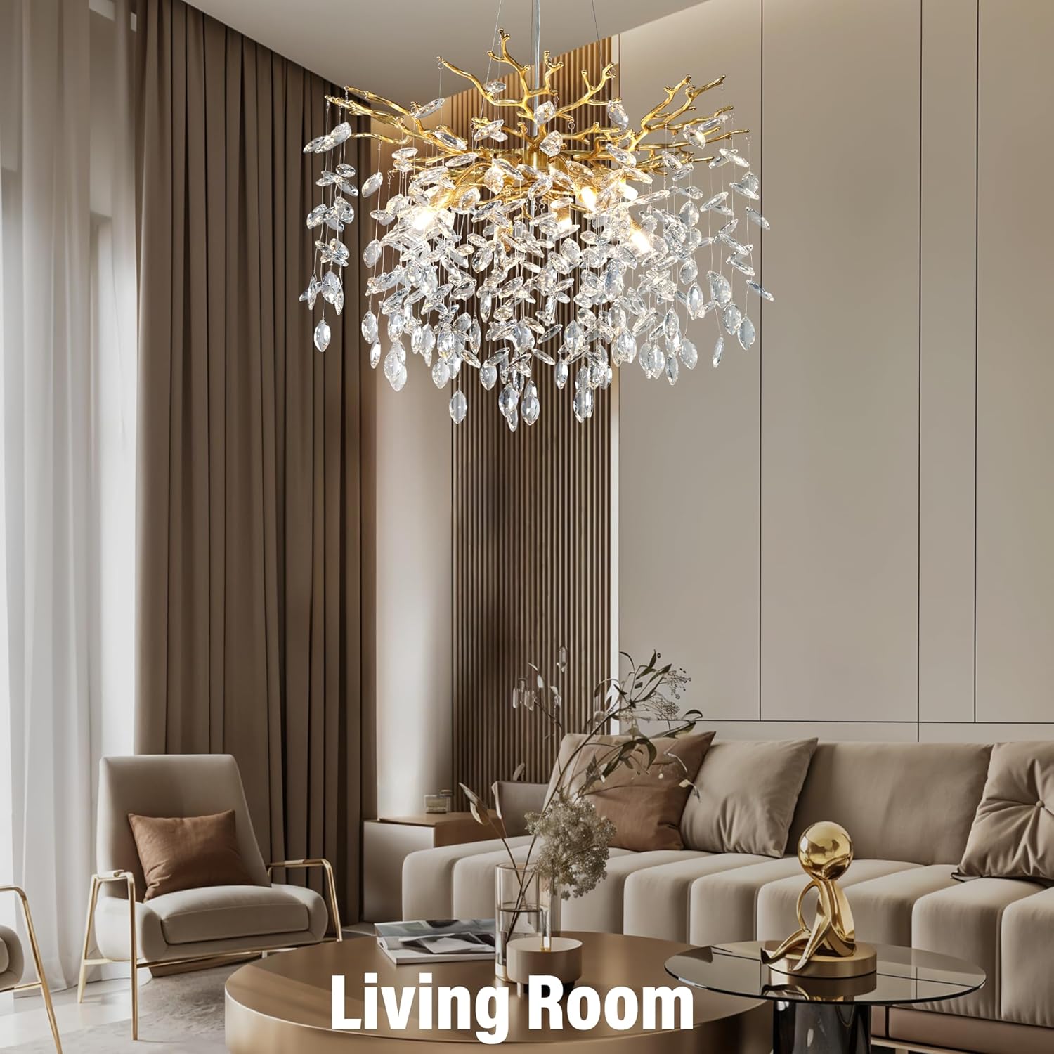 Modern Gold Tree Branch Crystal Chandelier