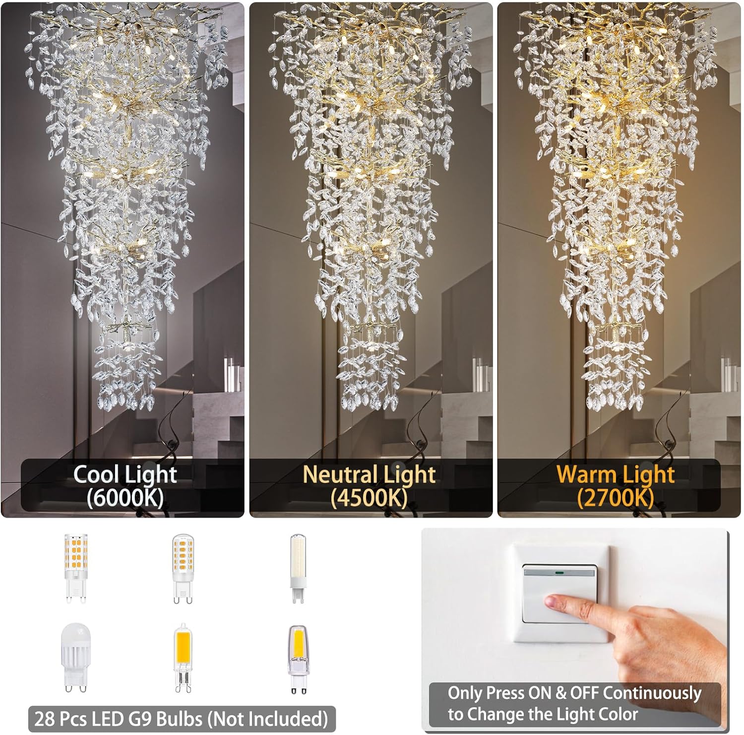 63'' Long Crystal Modern Gold Tree Branch Chandelier