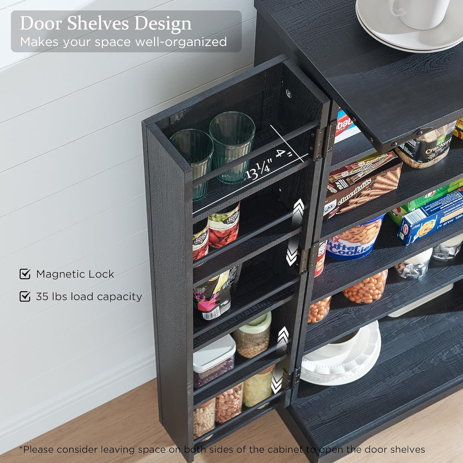 JXQTLINGMU 47" Wooden Storage Cabinet Farmhouse Pantry Organizer Black
