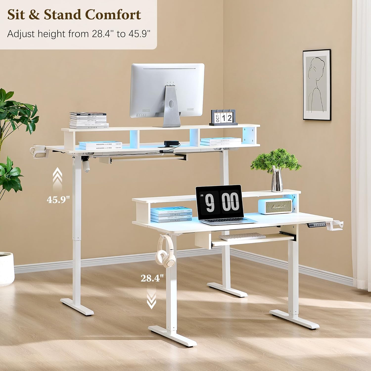 OKD 60" Electric Standing Desk with Keyboard Tray and Monitor Shelf