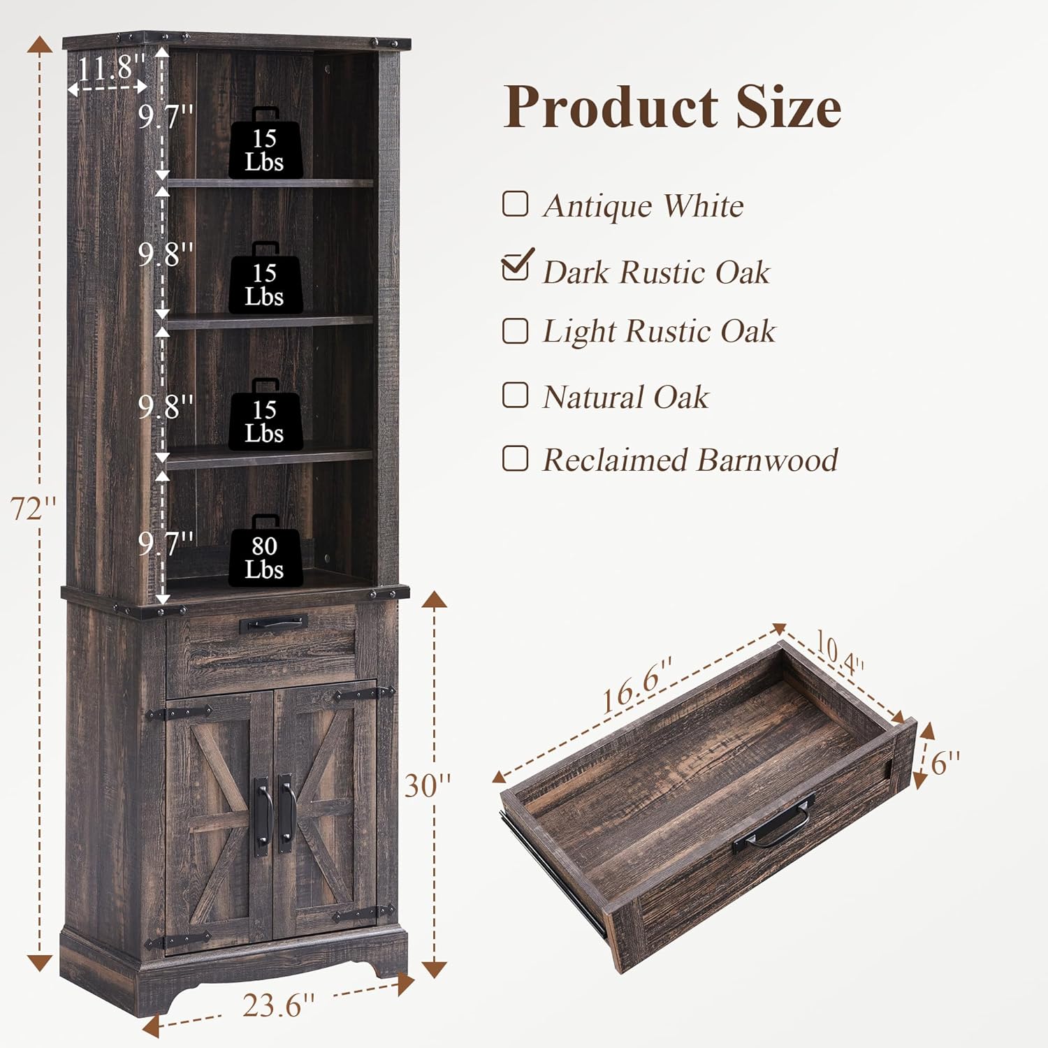 72" Tall Farmhouse Bookcase with Barn Door and Storage Cabinet