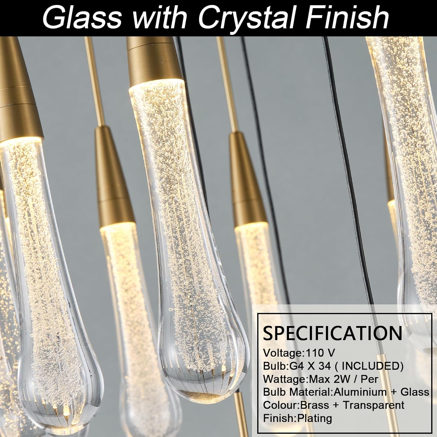 34-Light Gold Chandeliers for High Ceilings, Large Raine Chandelier for Foyer, Entryway, Staircase, Luxury Long Big Hanging Light Fixtures with Glass, Brass Pendant Light Fixtures Living Room