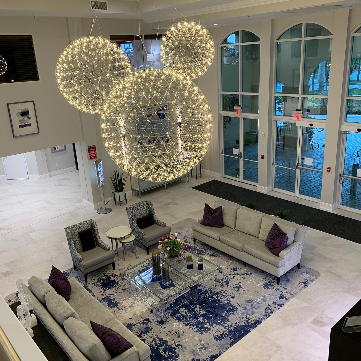 Round Starry Sky Chandelier Light Fire Ball Ceiling Lighting for Living Room/Cottage/High-ceiling