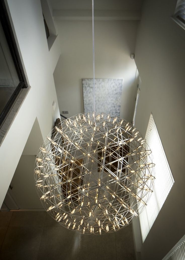 Round Starry Sky Chandelier Light Fire Ball Ceiling Lighting for Living Room/Cottage/High-ceiling