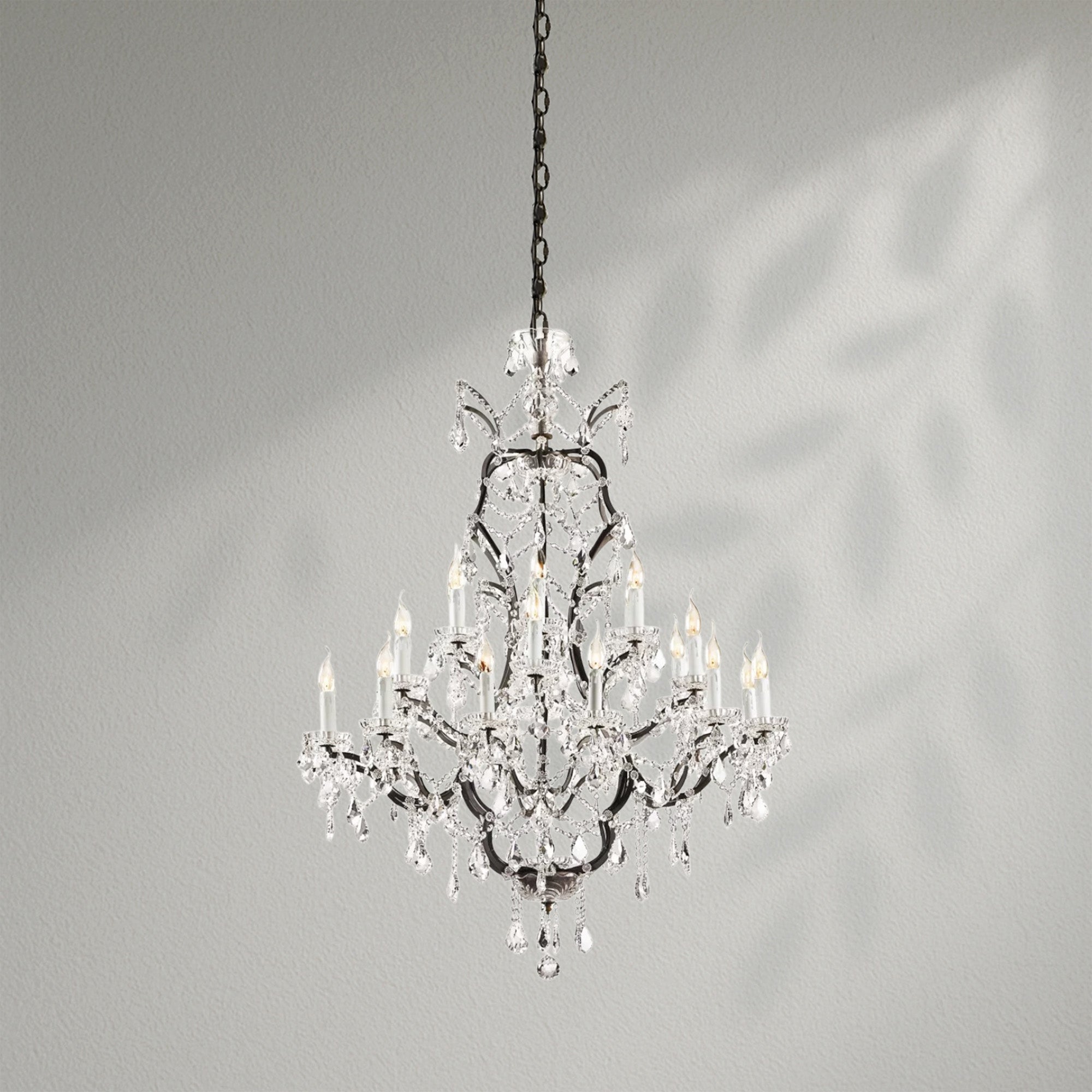 19th C. Romoco Iron & Crystal Round Dining Room Chandelier 40"