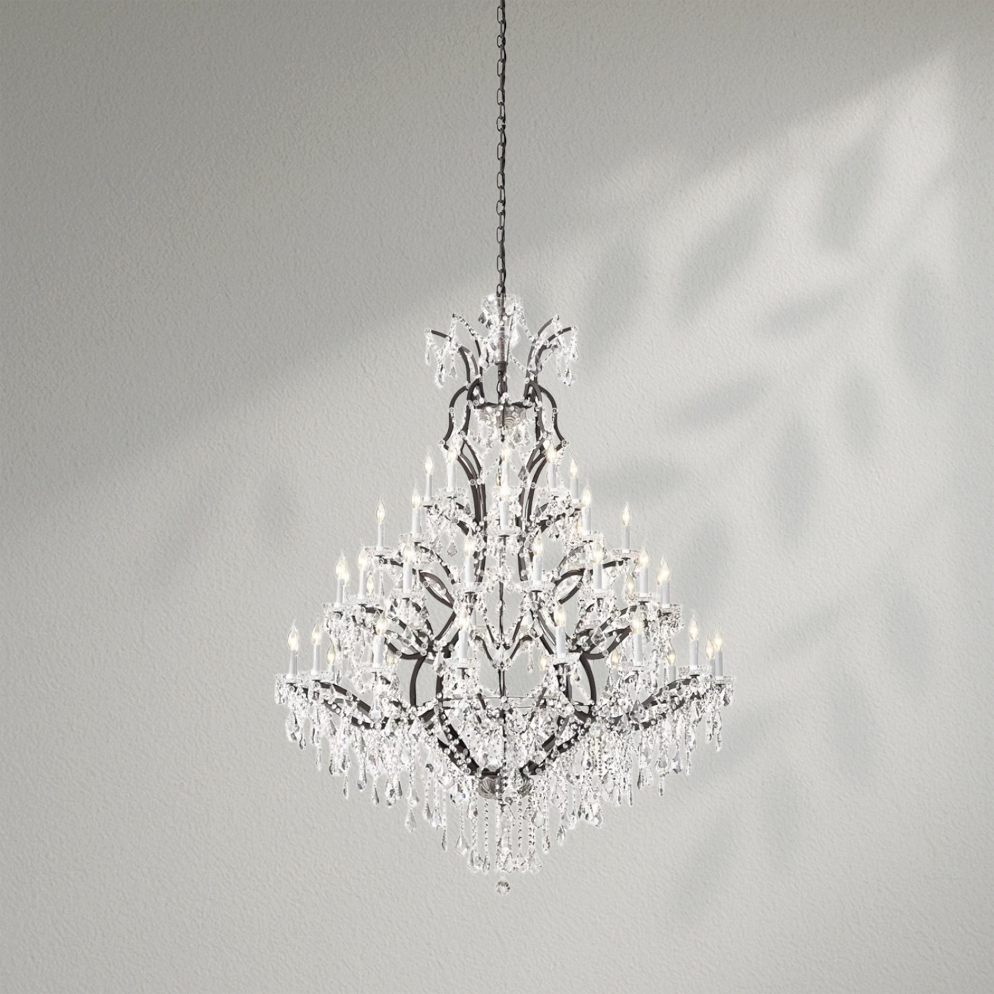 19th C. Romoco Iron & Crystal Round Dining Room Chandelier 60"