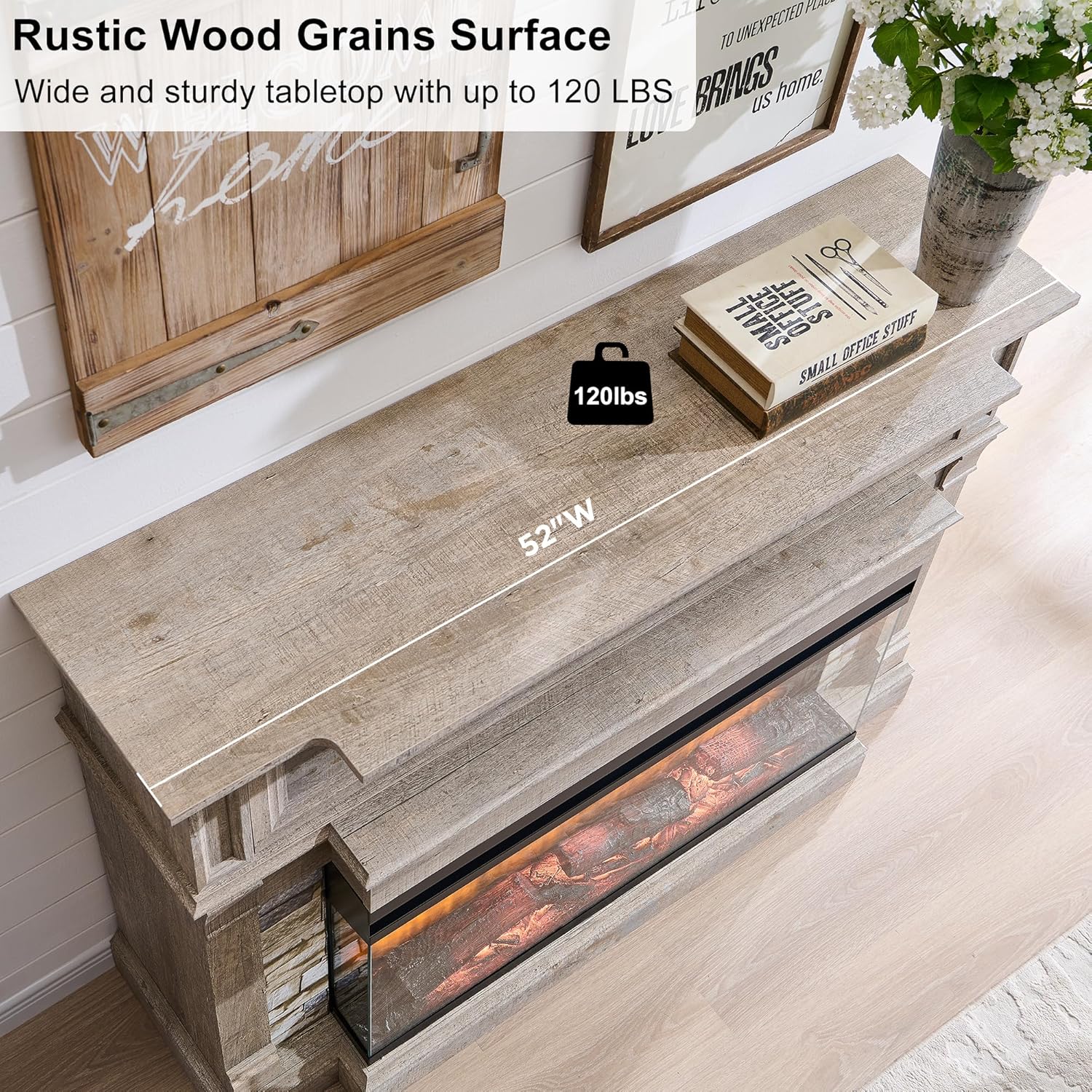 OKD 52" Electric Fireplace TV Stand with 3-Side Glass