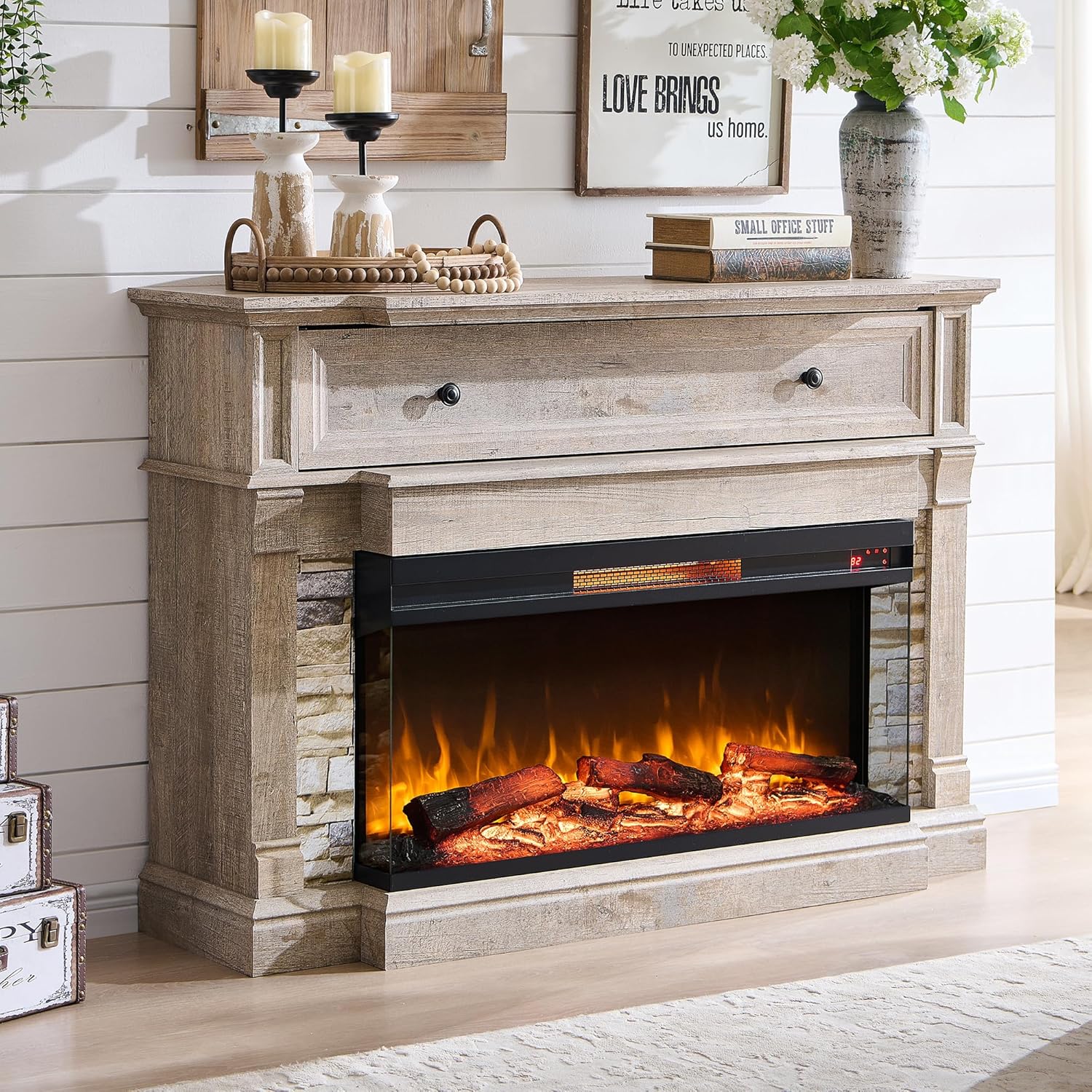 OKD 52" Electric Fireplace TV Stand with 3-Side Glass