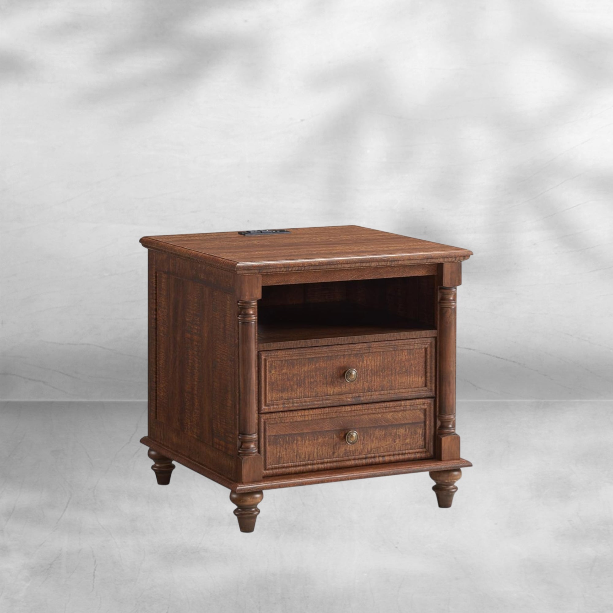 Farmhouse End Table with Charging Station & Solid Wood Feet