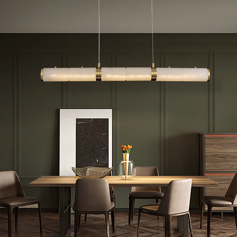 Luster Gaze Alabaster Horizon Linear Chandelier - American great room dining area