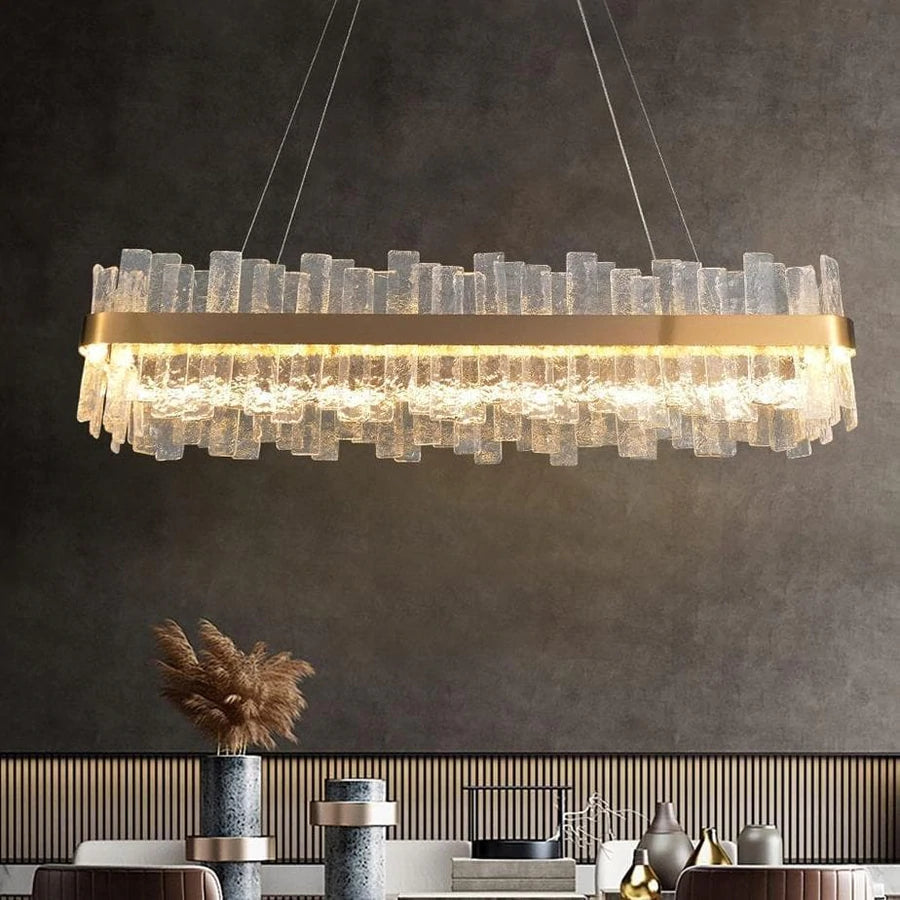 Luster Gaze Radiant Prism Rectangular Chandelier - grand American foyer with two-story ceiling