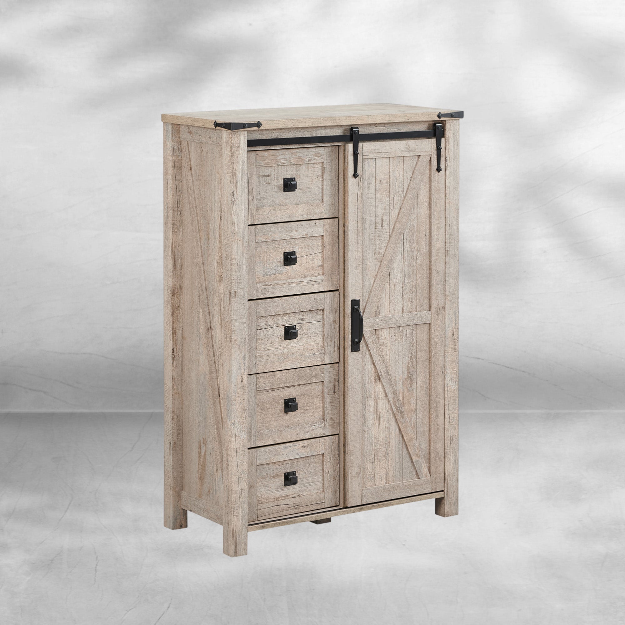 5 Drawer Farmhouse Dresser with Sliding Barn Door
