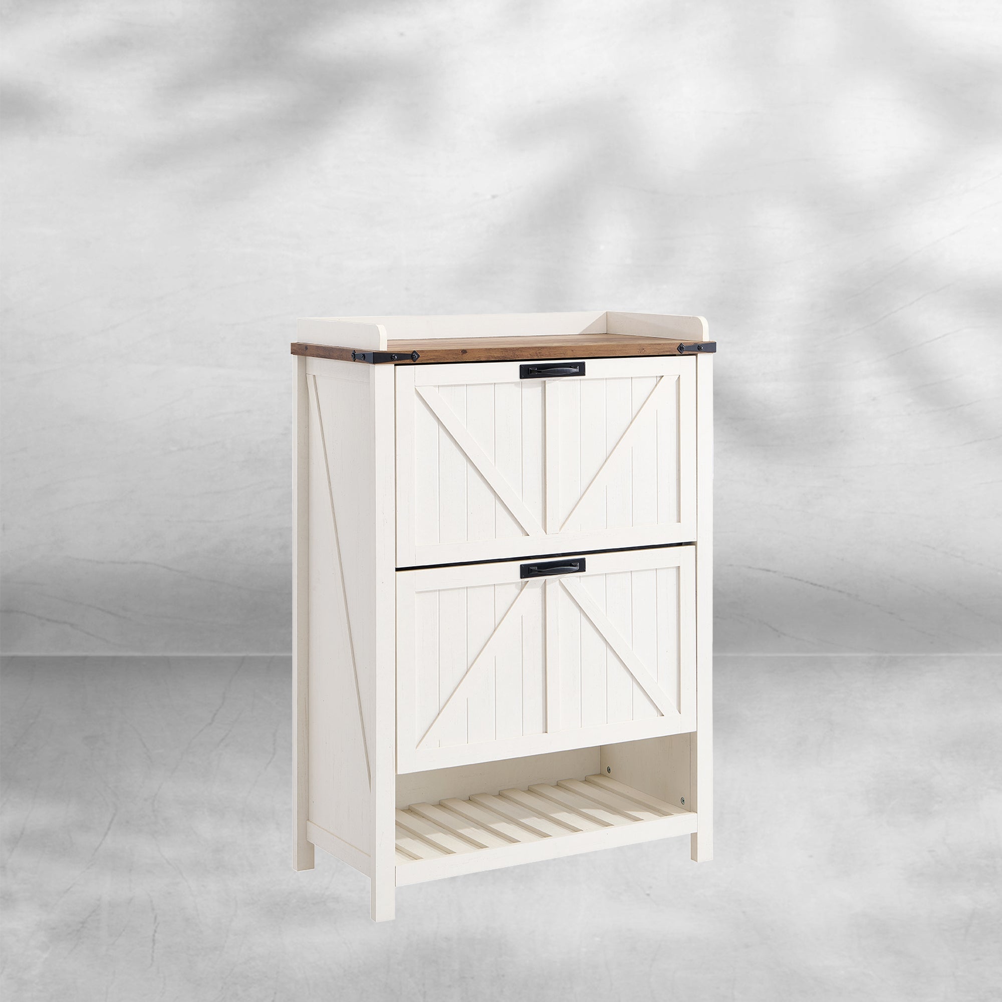 Farmhouse Shoe Storage Cabinet: 2 Flip Drawers