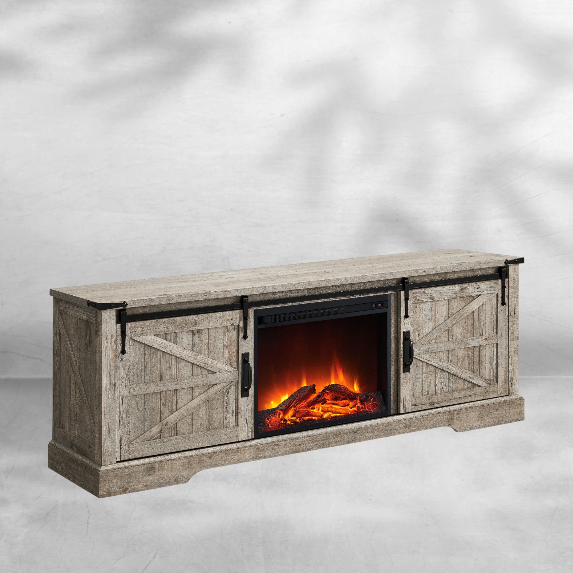 66 Inch Farmhouse Fireplace TV Stand