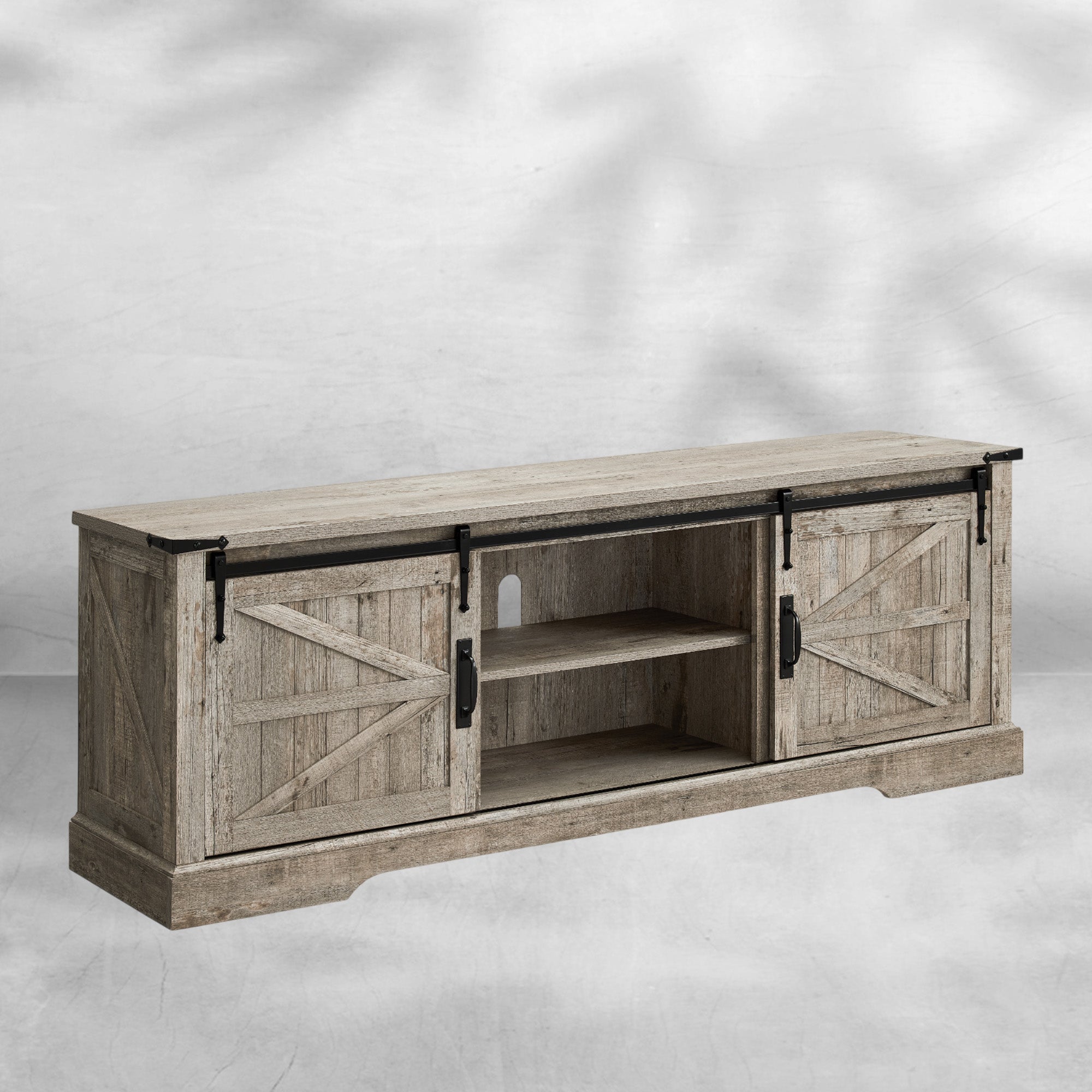 66" Farmhouse Entertainment Center with Sliding Barn Door for 75" TV