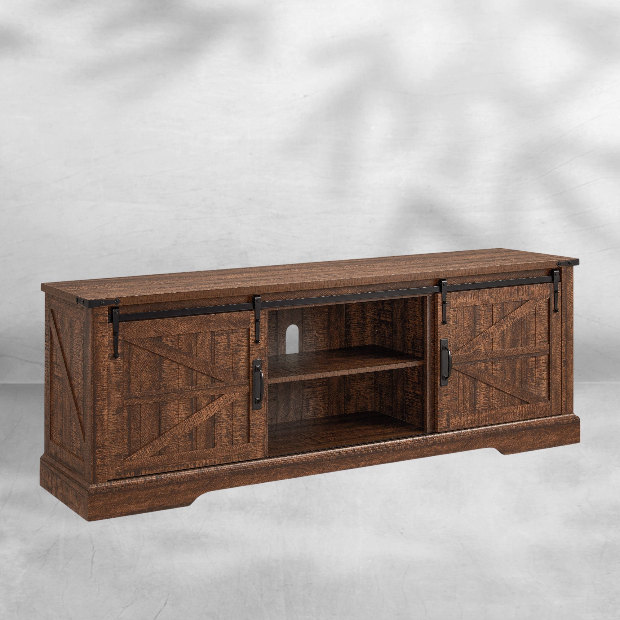 66" Farmhouse Entertainment Center with Sliding Barn Door for 75" TV