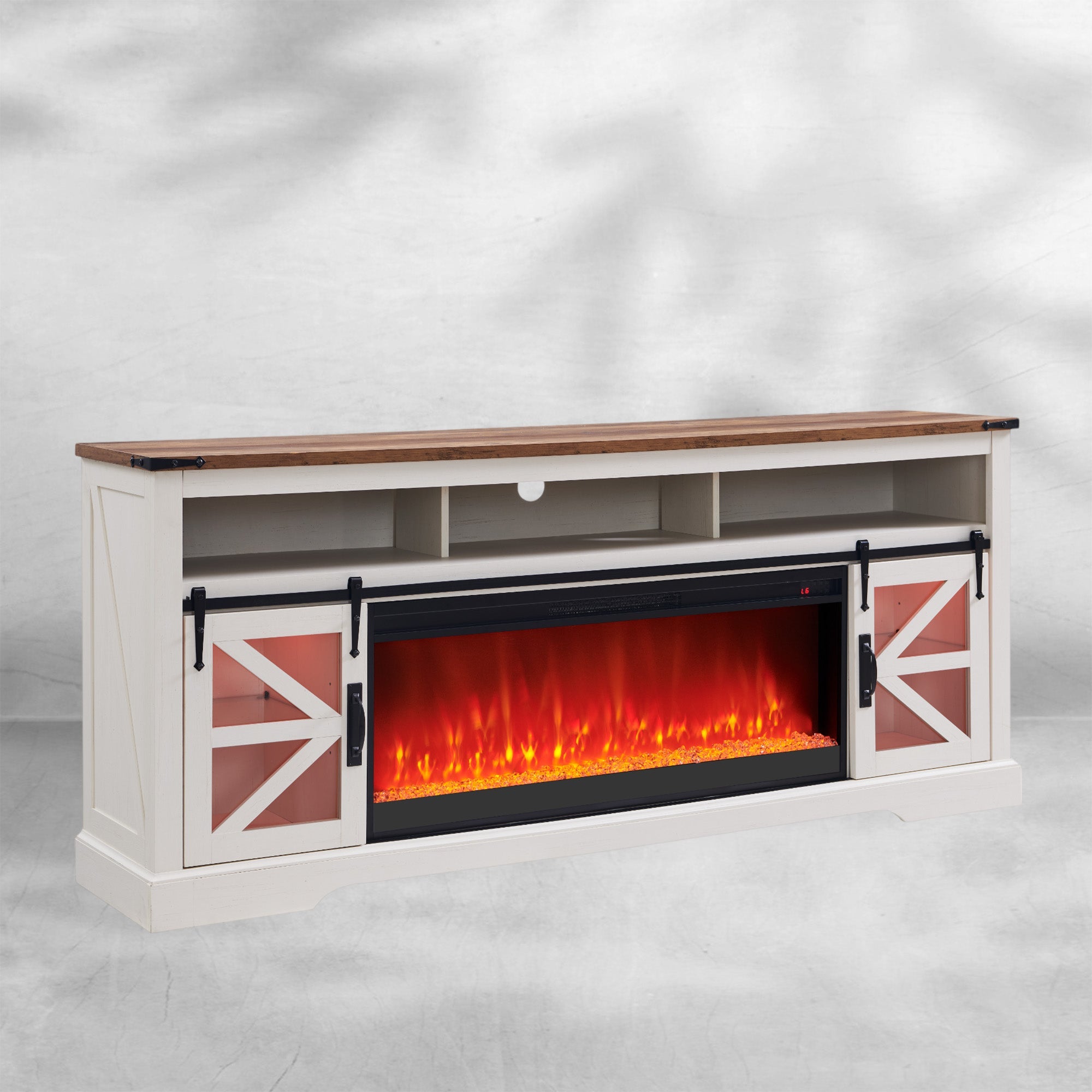 Fireplace TV Stand for 85" TV, Farmhouse Entertainment Center