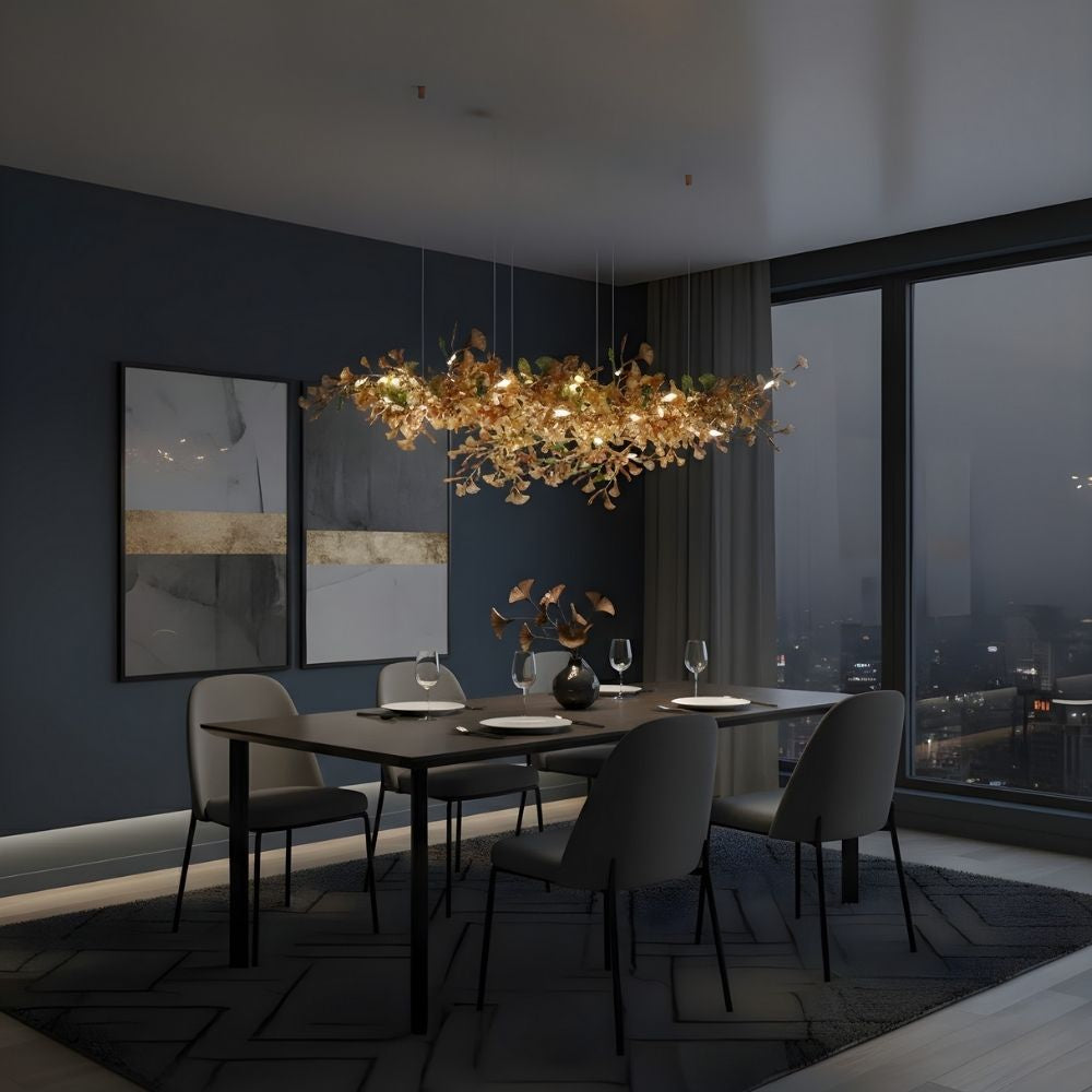 Ginkgo Glass Leaf Linear Chandelier