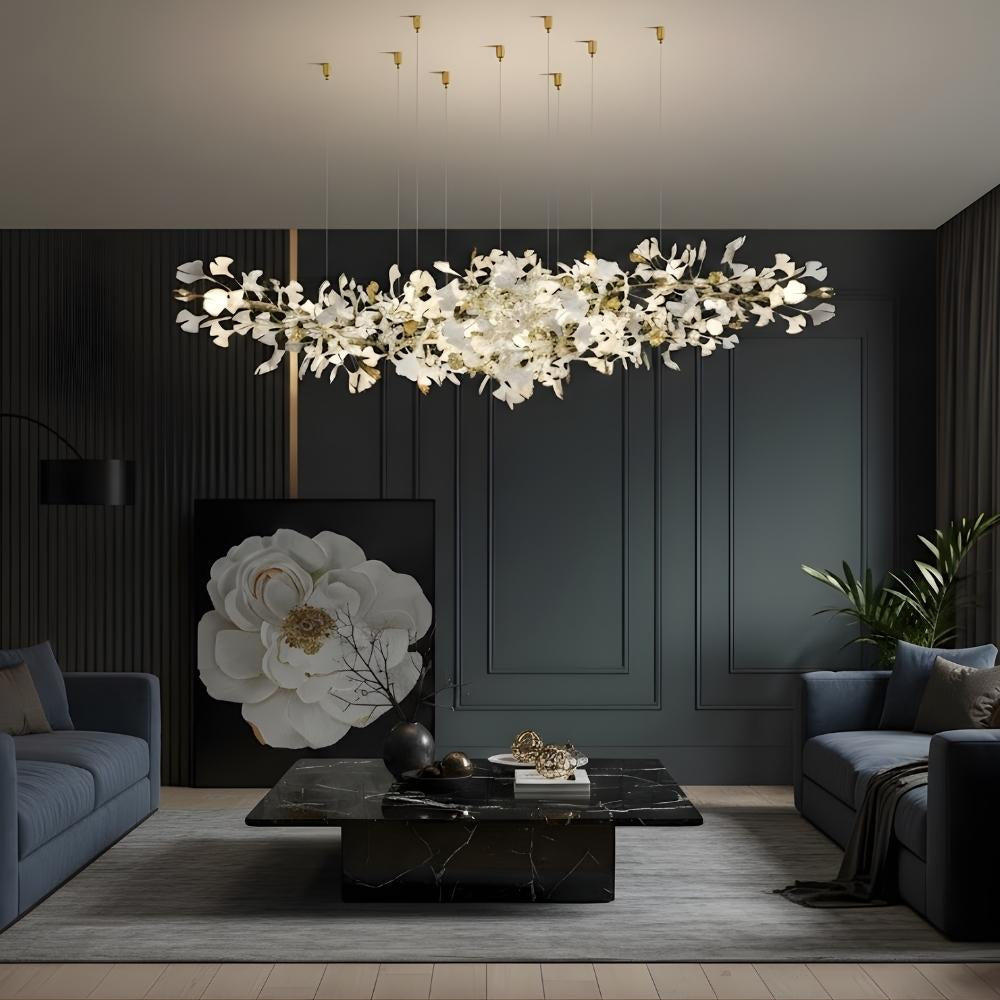Ginkgo Glass Leaf Linear Chandelier