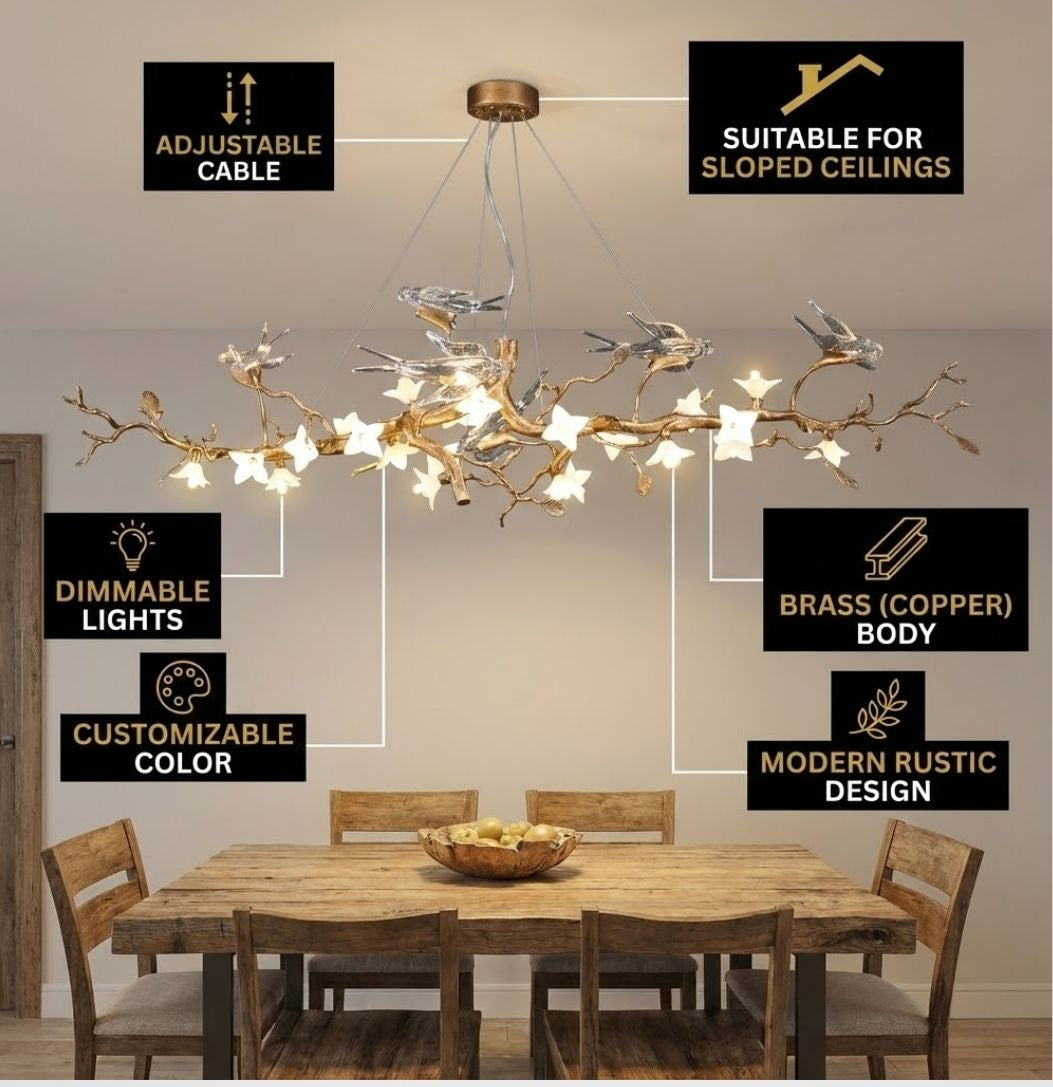 Crissy Branch Brass Bird Branch Linear Chandelier