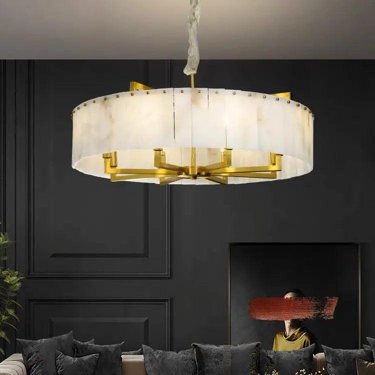 Alabaster Brass Round Chandelier Lighting