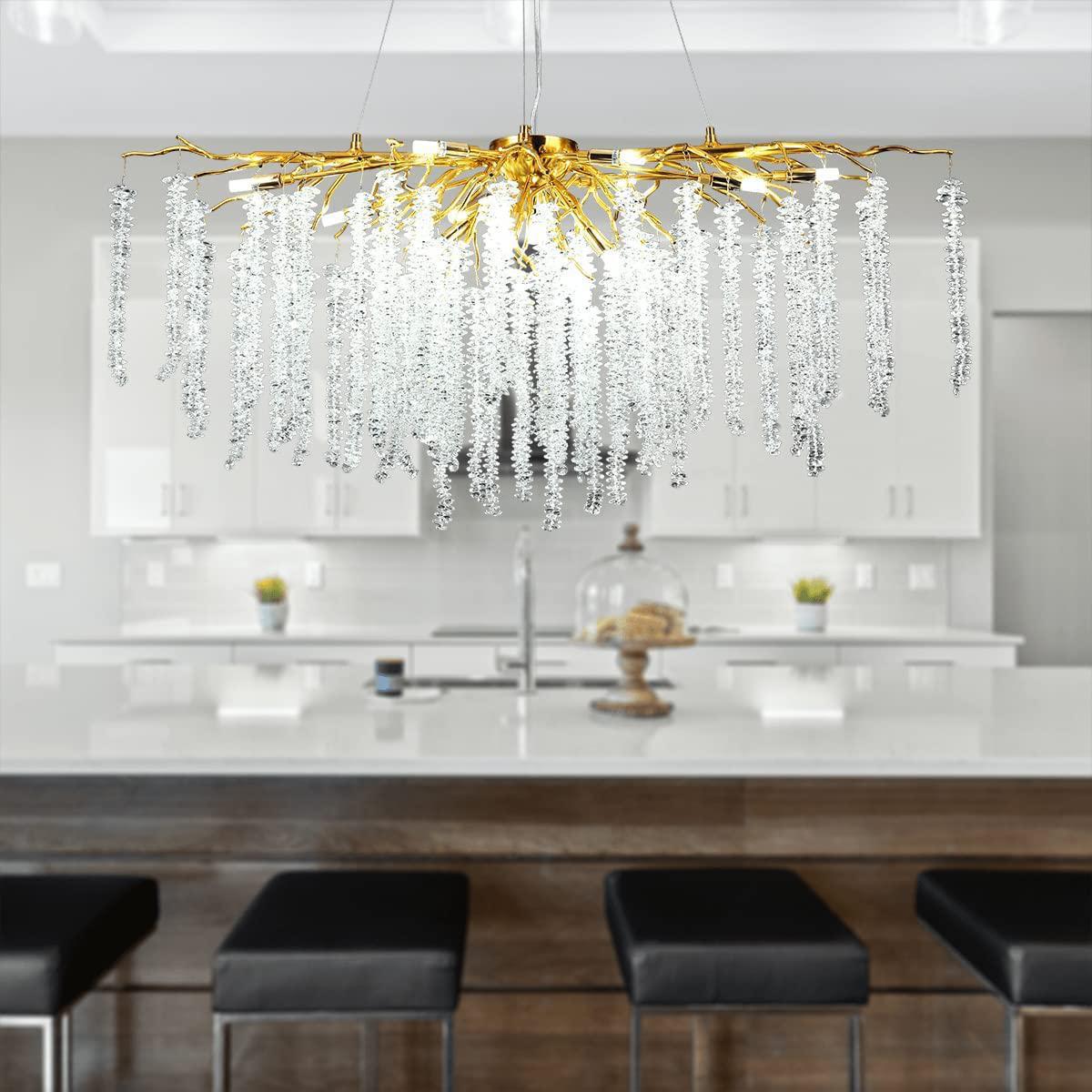 Luster Gaze Verdant Opulence Rectangle Branch Chandelier Gold - formal American dining room