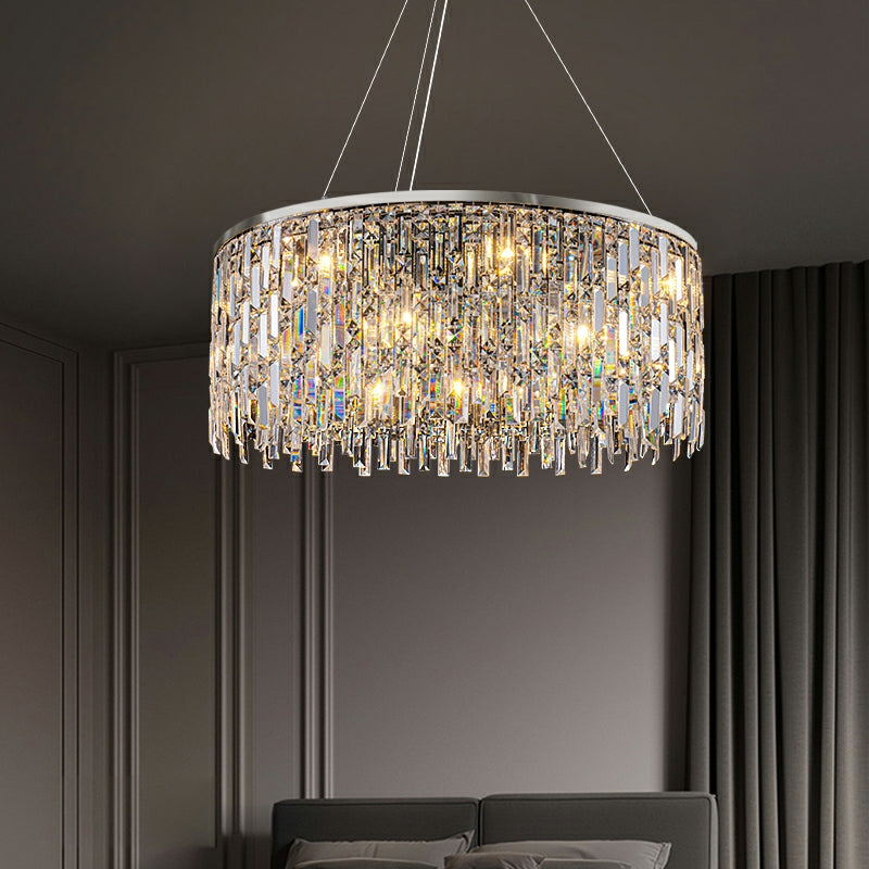 Chrome/ Silver Decorative Kitchen Island Lighting Crystal Rectangle Chandelier For Long Dining Table Round Pendant Light Fixture For Living Room