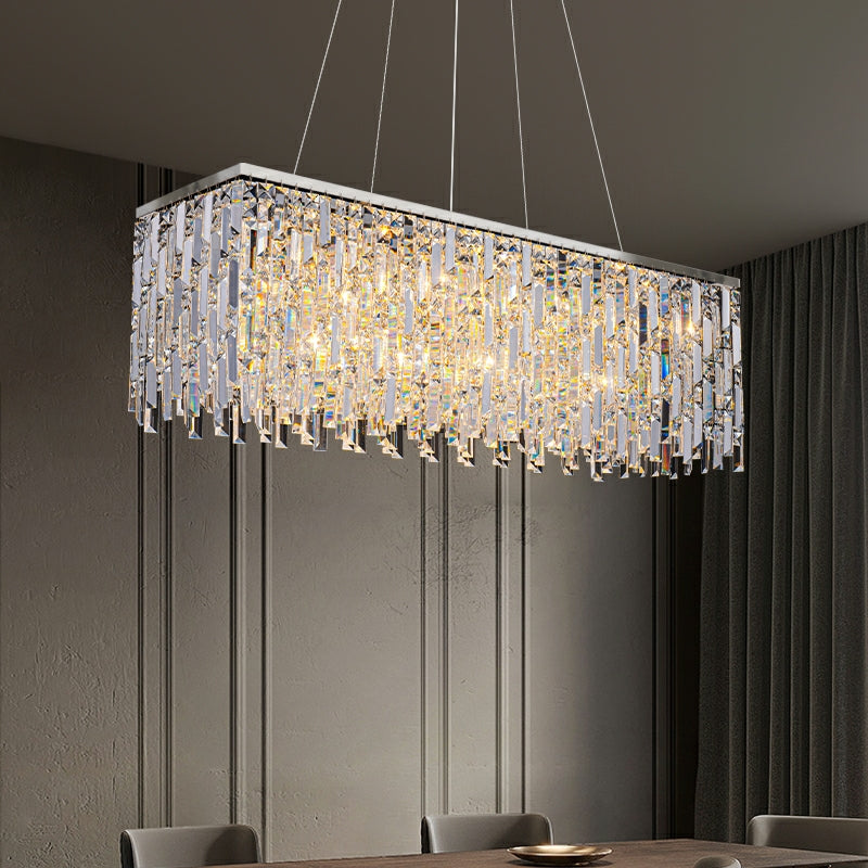 Chrome/ Silver Decorative Kitchen Island Lighting Crystal Rectangle Chandelier For Long Dining Table Round Pendant Light Fixture For Living Room
