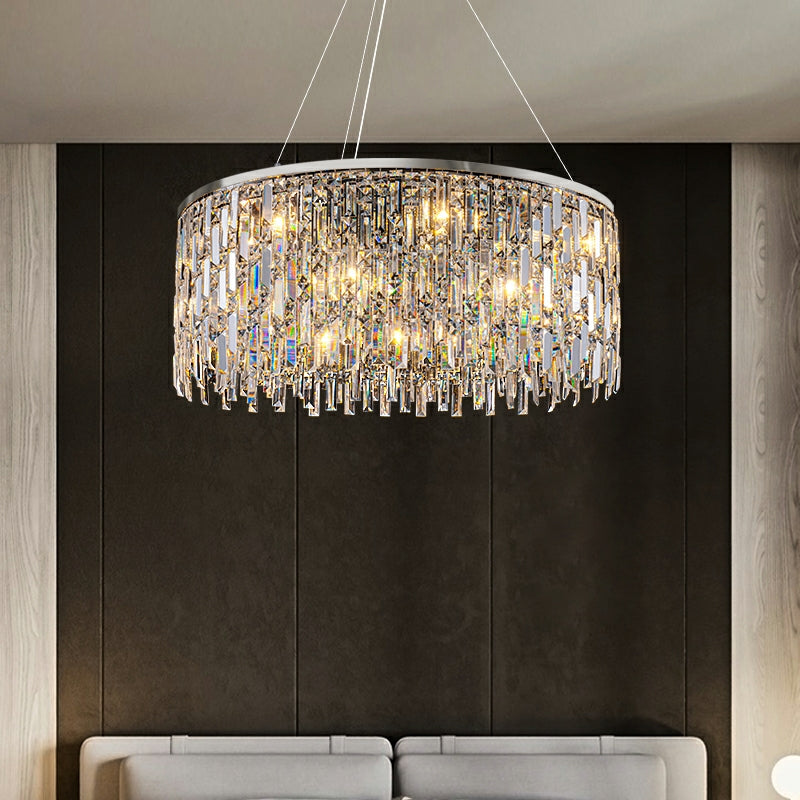 Chrome/ Silver Decorative Kitchen Island Lighting Crystal Rectangle Chandelier For Long Dining Table Round Pendant Light Fixture For Living Room