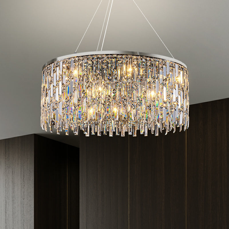 Chrome/ Silver Decorative Kitchen Island Lighting Crystal Rectangle Chandelier For Long Dining Table Round Pendant Light Fixture For Living Room