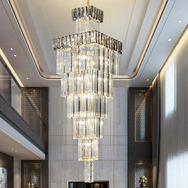 Luster Gaze Grand Lumina Vertical Crystal Foyer Chandelier - grand American estate foyer