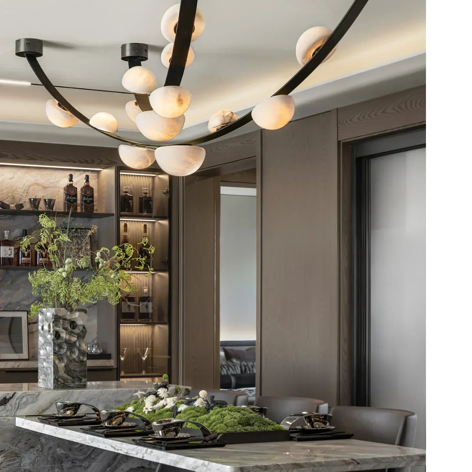 Alex Modern Dew Drops Alabaster Chandelier - Luster Gaze
