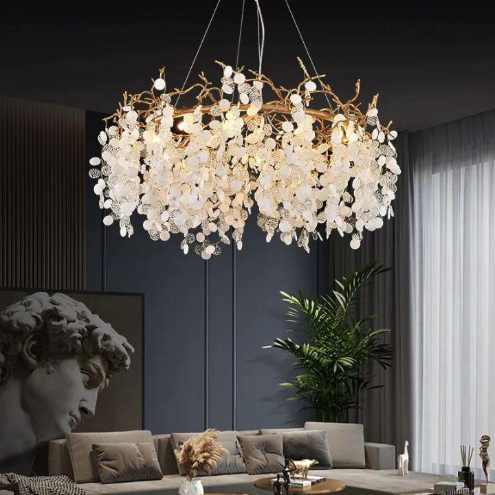 Luster Gaze Verdant Bloom Round Branch Chandelier - American master bedroom with coffered ceiling