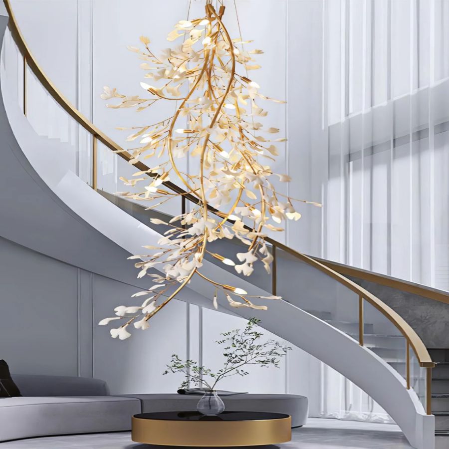 Luster Gaze Ginkgo Canopy Porcelain Chandelier - grand American foyer with two-story ceiling